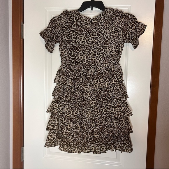 NWT Bardot Junion Ruffled Layered  Short Sleeve Lined Leopard Print Youth Dress - Picture 12 of 14